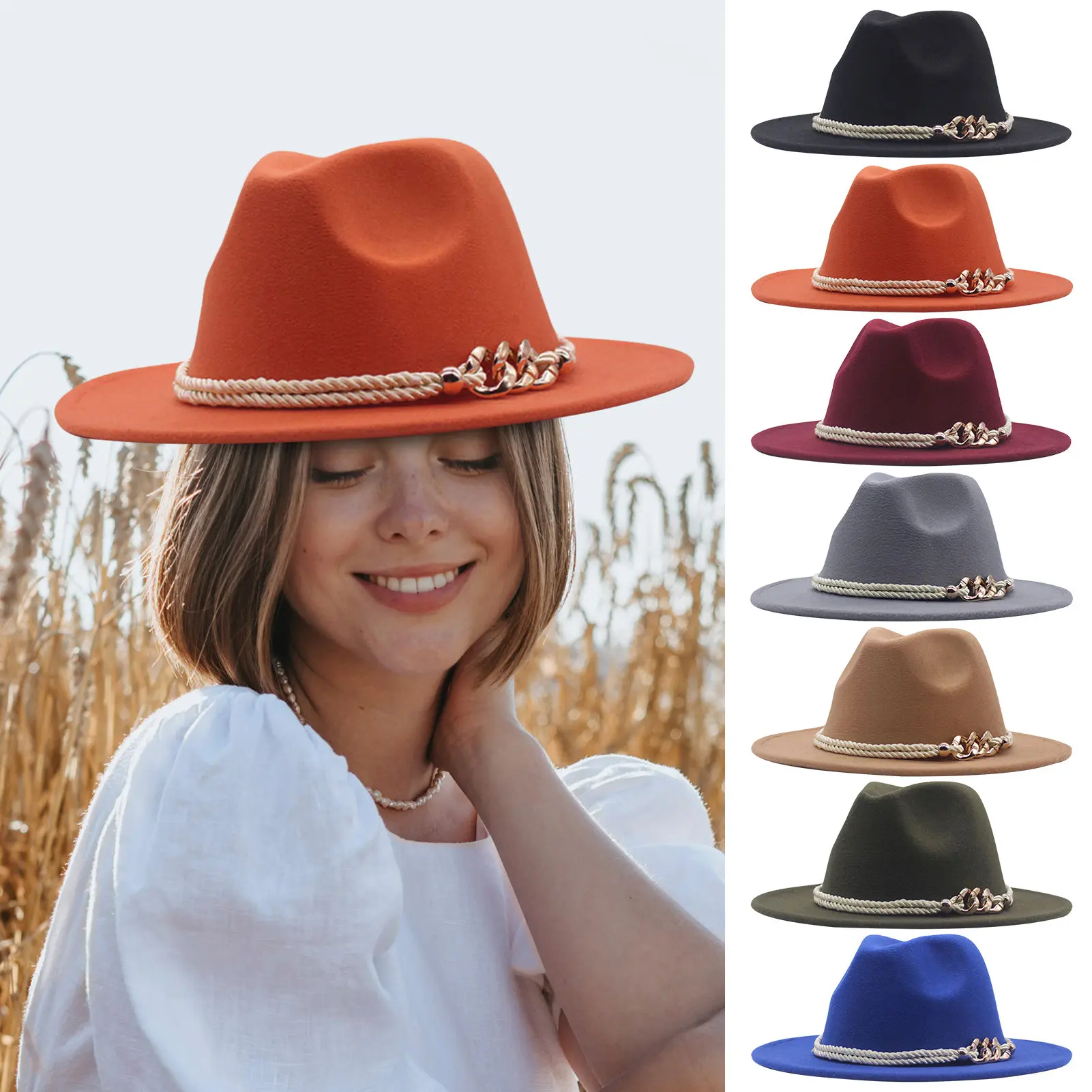 Hatprofessor Woman Vintage Classic 100% Wool Wide Brim Panama Ladies Fedora Belt Buckle Floppy Felt Hat 