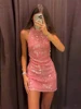 Sexy Sequin Mini Dress Women Loose Fashion Backless Halter A Line Robe Female 2024 Party Evening Chic Lace Up Sleeveless Dresses 4