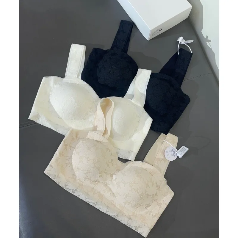 La noble lady perl new non-marking one-piece fixed cup lace beauty back underwear soft high elastic non-empty cup bra pregnant women s bra front buckle maternal nursing underwear gathered seamless back rib vest nursing bra cotton new