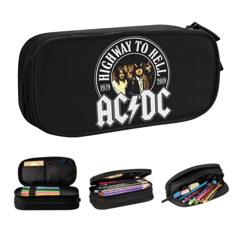 

Blues Rock AC DC Cute Pencil Case Girl Boy Large Storage Australian Rock Band Pencil Box Students Stationery