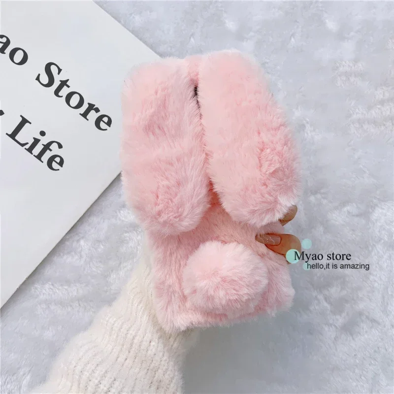 3D Teddy Dog Cartoon Phone Case with Cute Rabbit Fur Cover