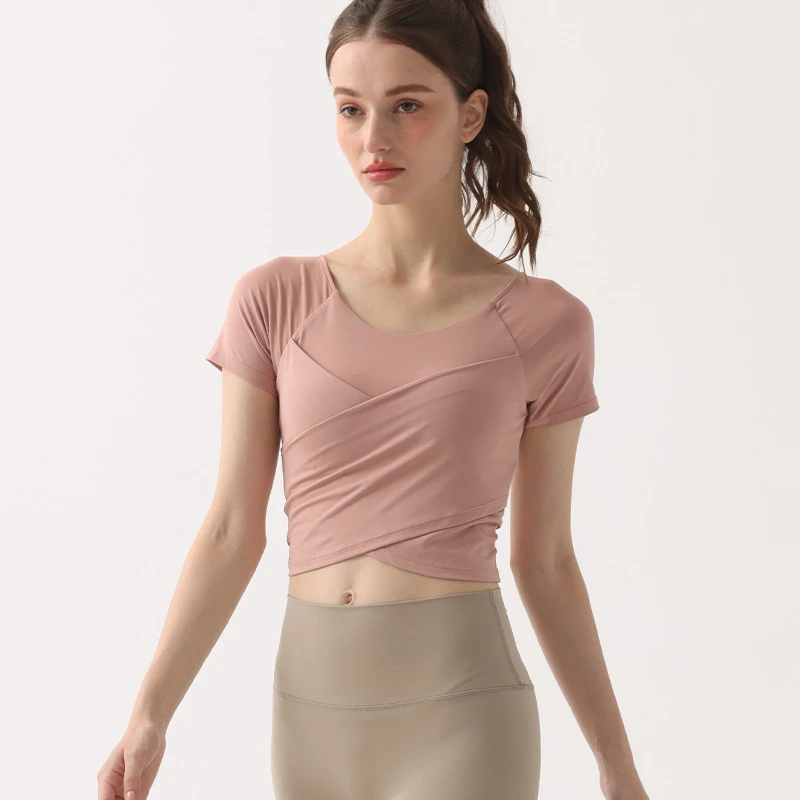 Summer Women Yoga Shirts Short Sleeves Sport T-Shirts Padded Running Shirt Slim Crop Tops Breathable Gym Fitness Tee Tops Female