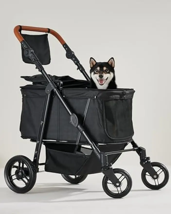 

Medium Pet Stroller for Dogs Up to 66lbs, Adjustable Handle, 180 ̊ Canopy, 4 Wheels for Medium/Large Dogs and Cats, Waterproof