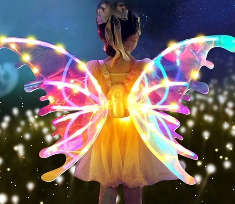 SHAPERME Electric Light Up Fairy Wings For Girls - Fluttering Butterfly Wings With Music - Kids Cosplay Costume