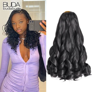 French Curly Braiding Hair Synthetic Curly Crochet Braiding Hair Extensions Pre Stretched Loose Wavy Crochet Hair for BlackWomen 1