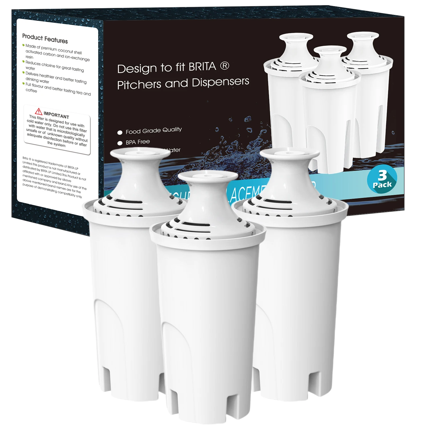 NSF Water Filter Replacement For Brita Water Pitchers and Dispensers Classic 35557 OB03 Mavea 107007 1/2/3/6pcs