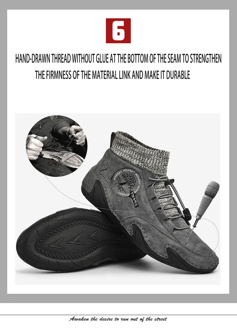 Men's Leather Casual Shoes Waterproof Lightweight High Top Flat