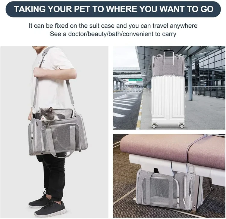 Katze Haustier Träger Hund Reise Handtaschen Hund Trage tasche Soft Side Rucksack Flug gesellschaft zugelassener Transport für kleine Katzen Hunde ausgehende – Detail 4