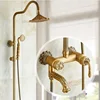 Bath Shower Set Antique Brass Shower System Bathroom Faucet Set Rainfall with Spray Head Europe Bronze Shower Mixer Tap 6