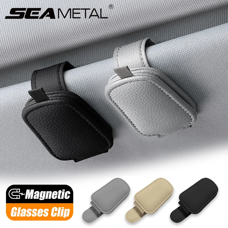 Magnetic Car Glasses Clip PU Leather Sunglasses Holder