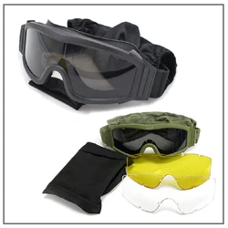 Military Air Gun Color Bullet Hunting Tactical Goggles Shooting Glasses CS Wargame Hiking 3 Lens Motorcycle Windproof Glasses