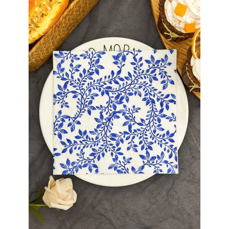 Thickened Color Printing Napkin Square Facial Tissue Chinese Celadon ElementsTable Setting Celadon Napkins Paper Napkins 20pcs
