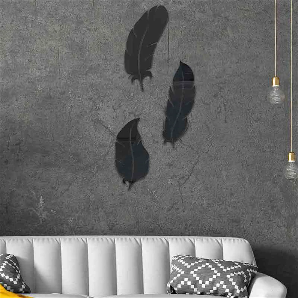 3D Feather Plume Mirror Wall Sticker For Living Room Art Home Decor Vinyl Decal DIY Acrylic Sticker Mural Wallpaper Decor