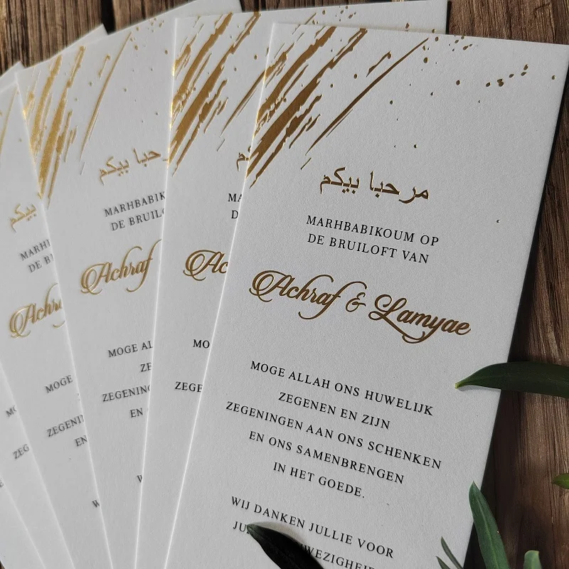 Thank You Card  with Black Ink and Real Gold Foil Print Sparkle Twill and Dots Custom Personalized Menu Card Table Card