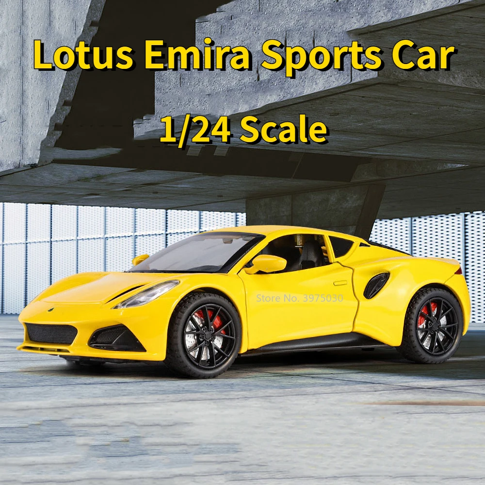 

1/24 Lotus Emira Sports Car Model Toy Alloy Diecast Simulation Electric Vehicles with Sound Light Pull Back Collect Toys for Boy