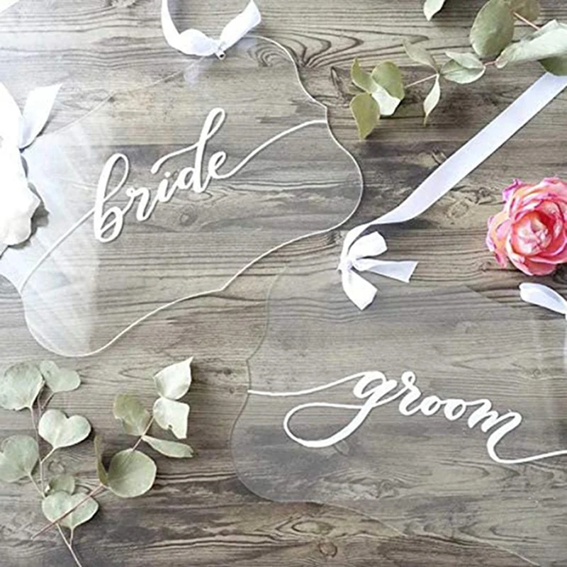 2PCS Clear Table Chair Sign DIY Wedding Pendant Acrylic Plate Transparent Wedding Hanging Sign for Home Party Decoration