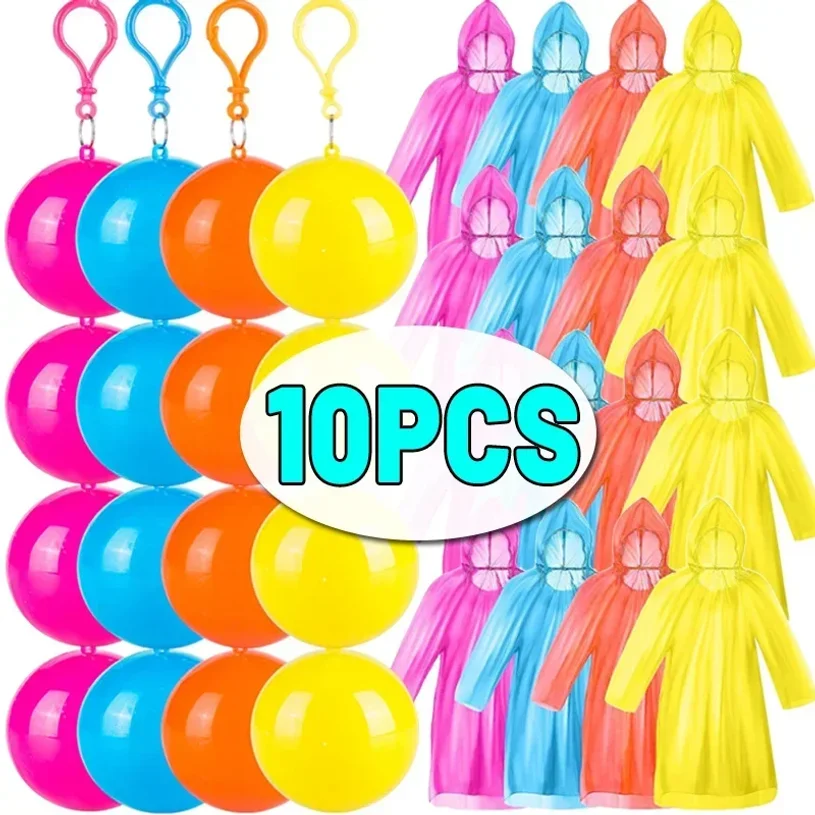 10PCS 휴대용 비옷 공 모양 휴대용 방수 비옷 야외 하이킹 캠핑 비상용 비옷 공