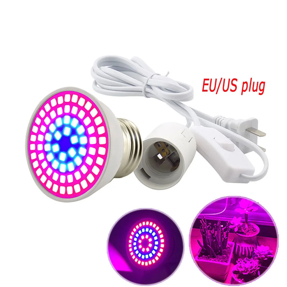 

72 LED Grow Light Bulbs Plant Growing lights Lamp for Plants with E27 EU US UK Power Cable Set for Hydroponics Flower U26