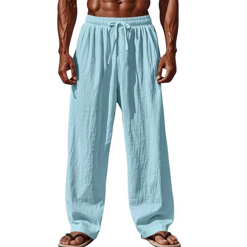 Men Cotton and Linen Pants Simple Comfortable Straight Leg