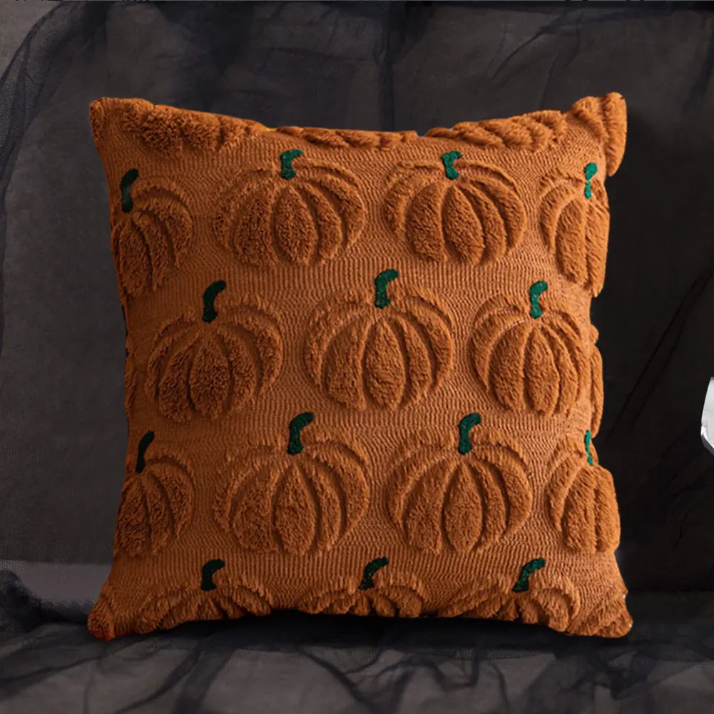 Pumpkin Fall Throw Pillow Covers Embroidery Fluffy Plush Accent Pillow Cases Plush Pillow Case Halloween Farmhouse Home Decor