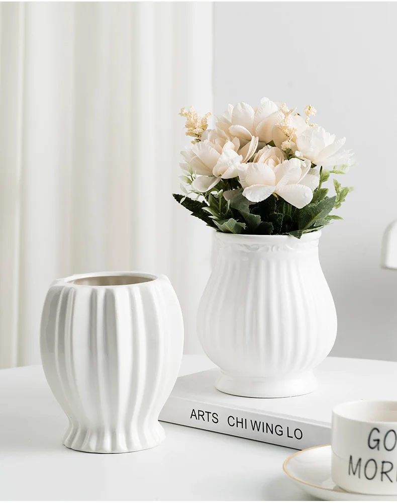 Vase Ceramic White Stripe