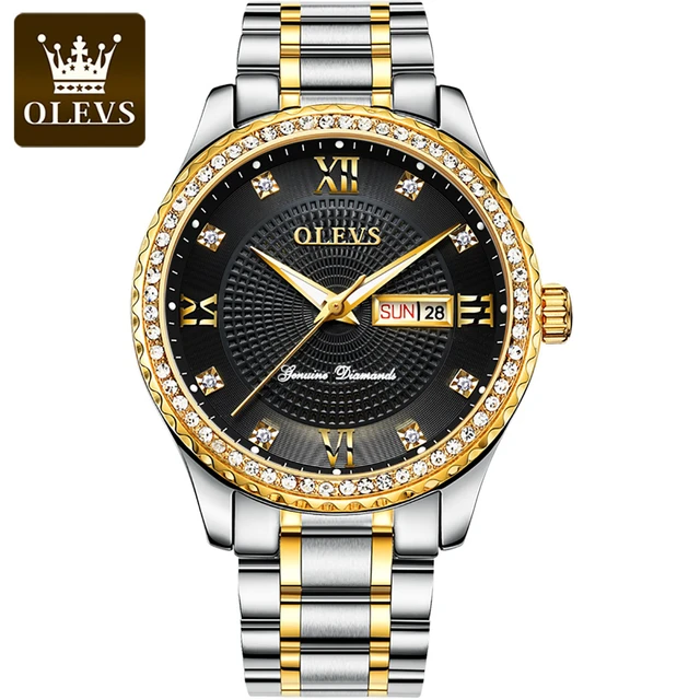  OLEVS Watch Men Black Watches for Men Diamnond Dial