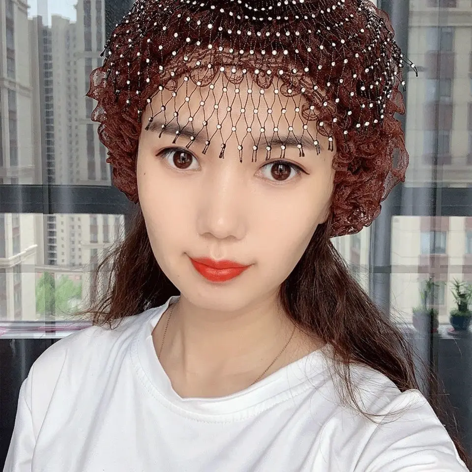 Diamonds Mesh Lace Turban Cap Fashion Women's Head Wraps Muslim