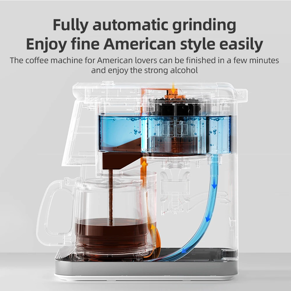 Drip Coffee Maker 5-10 Cup American Coffee Machine with Built-in Grinder 780ml Water Tank Americano Grind and Brew Maker