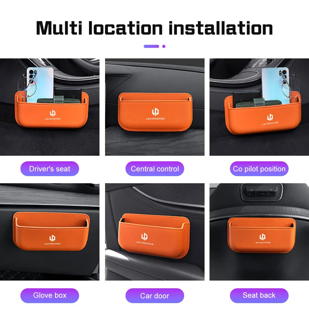 Leapmotor B10 B01 C10 C16 T03 S01 C01 C11용 자동차 센터 콘솔 수납함, 가죽 스티키 파우치, 휴대폰 및 안경 정리함
