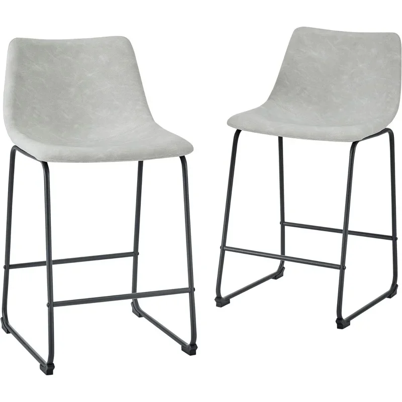 

Walker Edison Douglas Urban Industrial Faux Leather Armless Counter Chairs, Set of 2, Grey