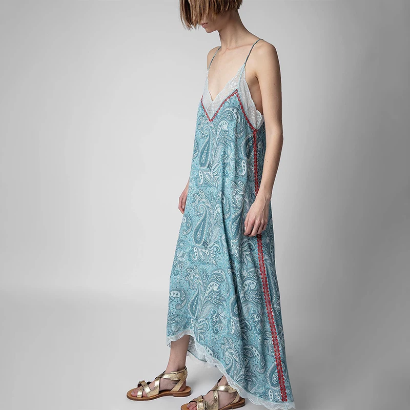 

Zadig Casual Skirt Women Sexy V-Neck Elegant Collection Fashion Floral Summer Luxury Robe Female New Chic Backless Slip Dress