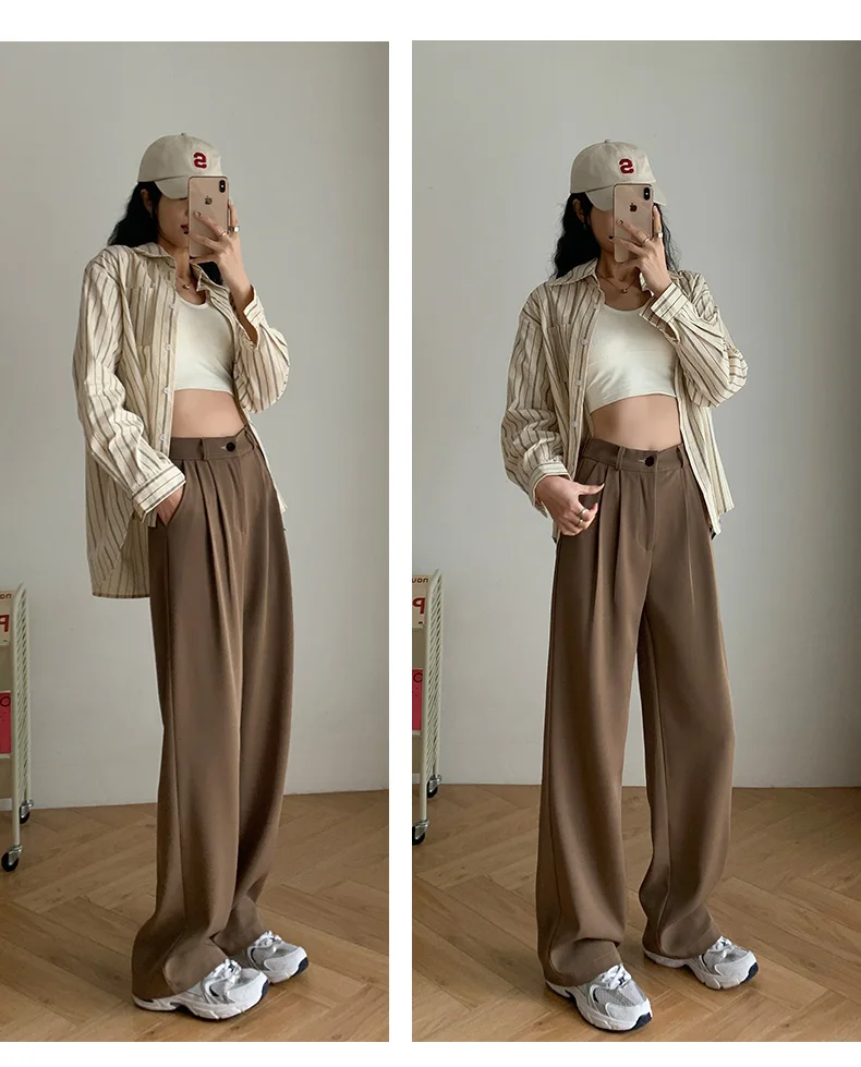 Yitimoky White Suits Pants for Women Elegant Office Ladies Trousers Wide Leg Straight Loose Baggy Black Work Korean Style Pants cargo pants for women