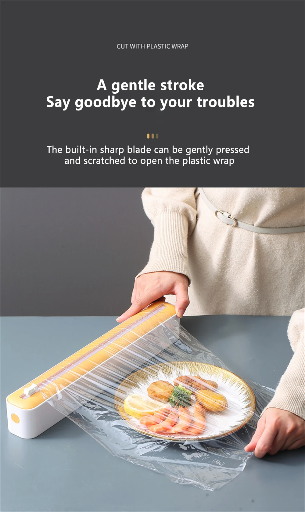 Description Picture 6 of itemPlastic Wrap Cutter Food Film Dispenser Adjustable Storage Cutting Box Creative Kitchen Tools Aluminum Foil Stretch Film Cutter