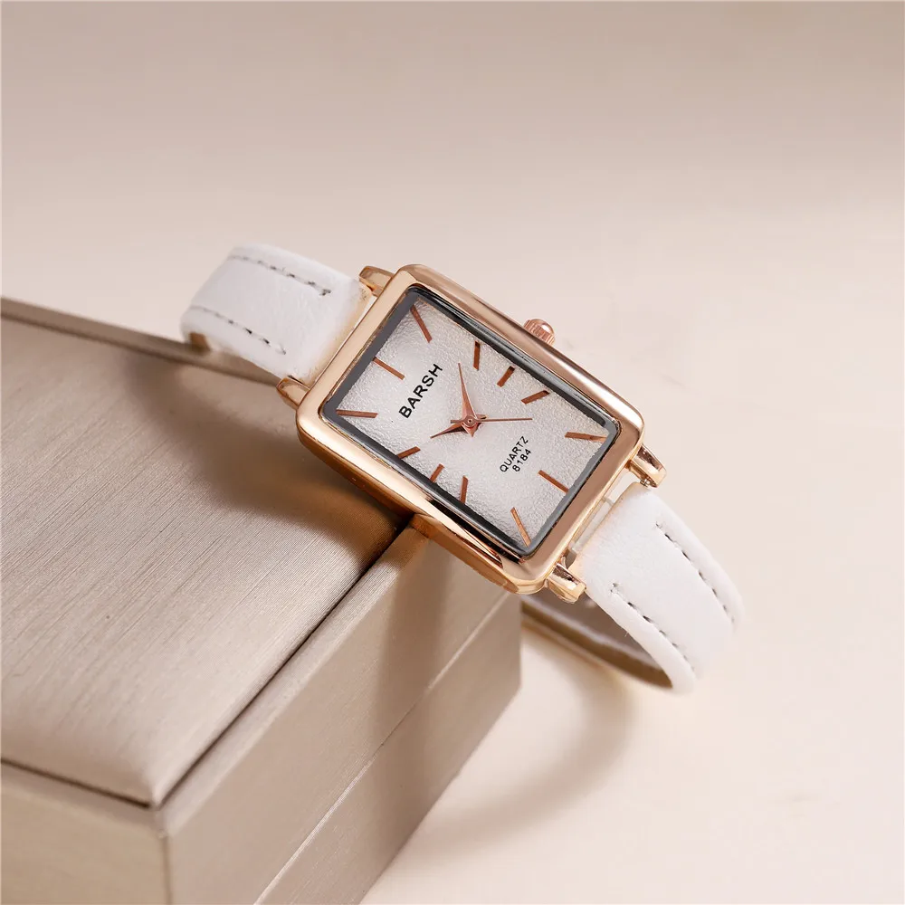 fashion rectangle dial quartz women leather watch 3