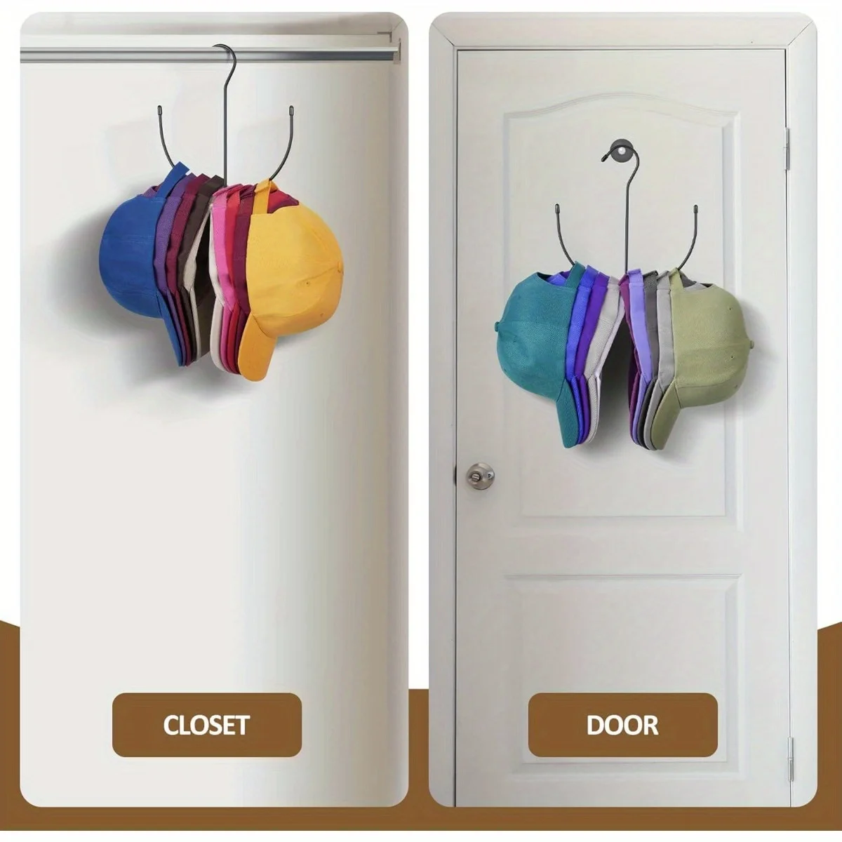 2-Pack Hanging Hat Organizer Rack Stainless Steel Cap Holder for Closet Multi-Function Hat Hangers for Baseball Caps Storage