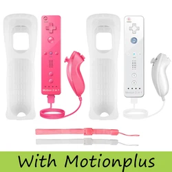 Wireless Gamepad Controller Set with Motion Plus and Silicone Case for Enhanced Gaming Experience (Pink White Combo)