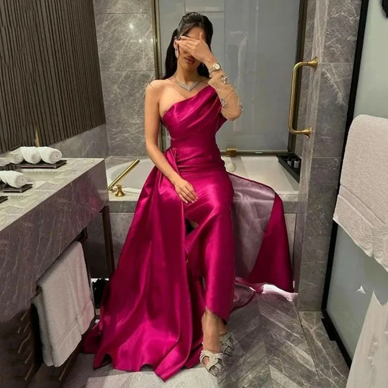 

Smileven Off The Shoulder Evening Dresses Satin Pleats Prom Dresses Robe De Marieer Feather Formal Occasion Gowns 2023