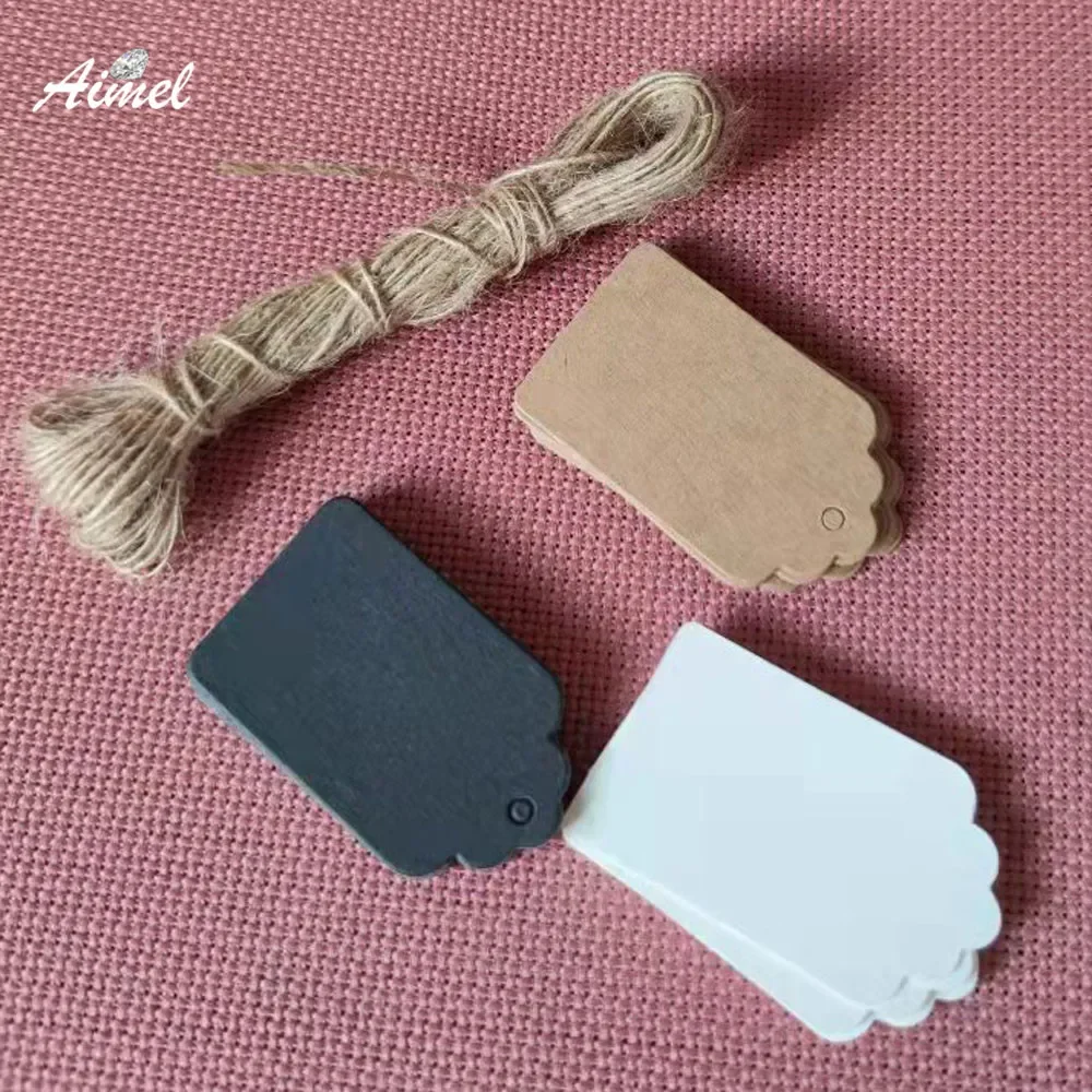 

100pcs/lot Scallop Head Paper Tags White Black Brown Kraft DIY String Label Luggage Wedding Gift Note Blank Price Hang Tag 5*3cm