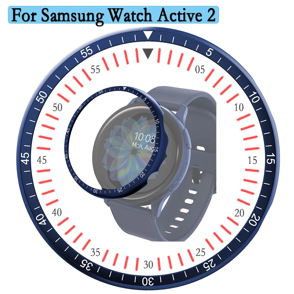 

Bezel Ring With Scale For Samsung Galaxy Watch Active 2 40mm/44mm Protector Case Cover Sport Adhesive Metal Bumper Accessories