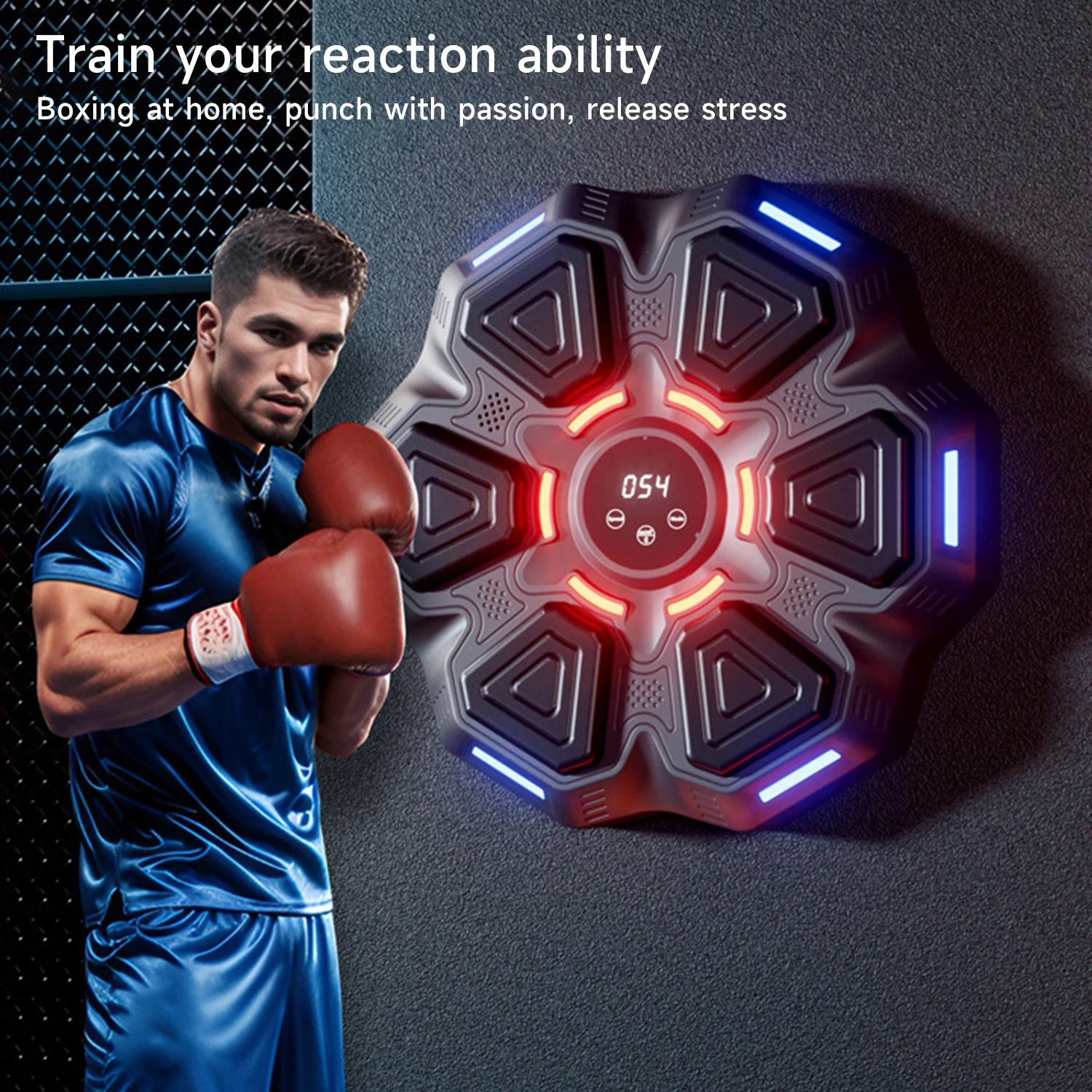 Boxing Machine 6 Targets with Fingerless Gloves Smart Music Childs Adults Fitness Train Exercise Response Boxing Wall Target