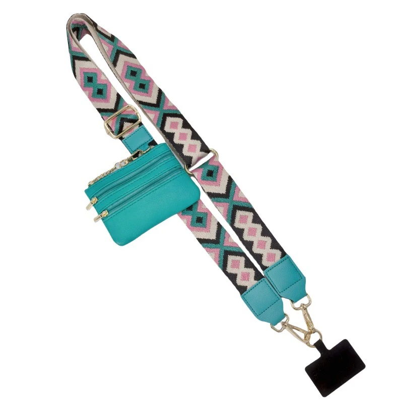 Crossbody Mobile Phone Lanyard with Zippered Leather Wallet and Adjustable Strap