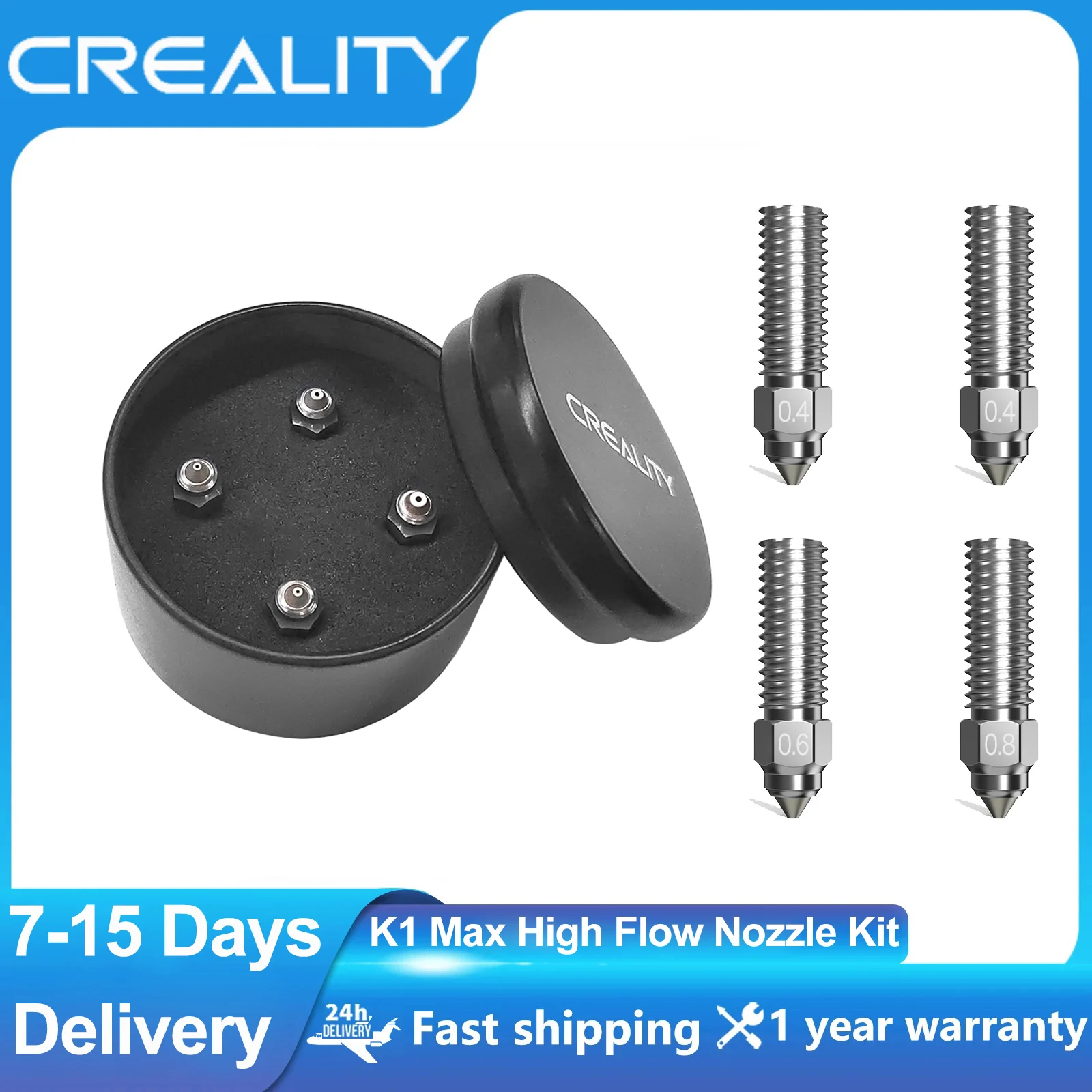 

Creality 4PCS K1 Max High Flow Nozzle Kit Supporting High-speed Printing of 600mm/s for K1/K1 Max/Ender-3 V3 KE CR-M4 3D Printer