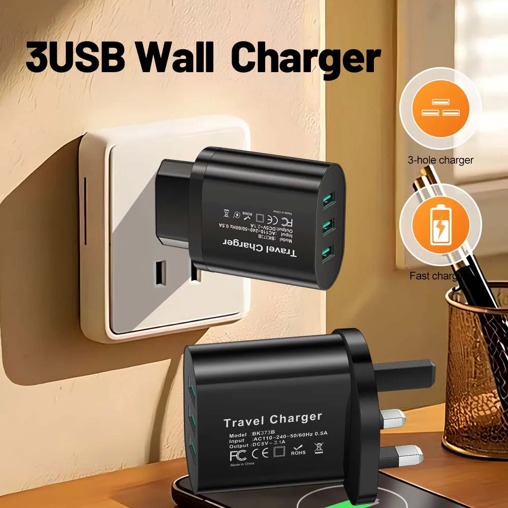 3 Ports USB Mobile Travel Charger For iPhone Samsung Huawei Xiaomi Plug Charging Universal Adapter EU/US/UK Plug