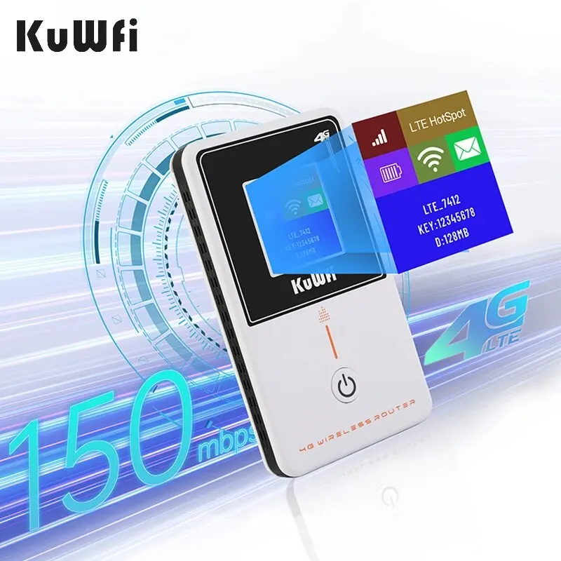 Kuwfi 4G Lte Router Pocket Wifi 150Mbps Router Wireless Protable Modem Hotspot Con Slot Per Sim Card Supporto Wps Firewall 2100Mah