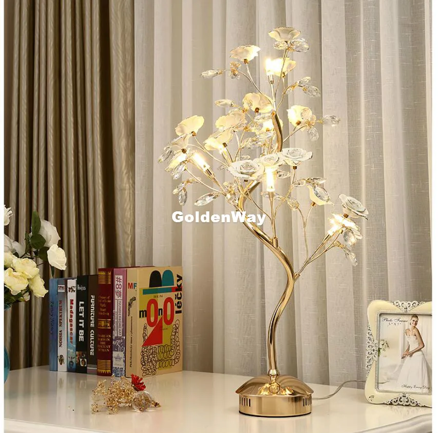 모던 세라믹 꽃 테이블 램프, 거실 서재 LED 크리스탈 조명, 빌라 호텔 웨딩 장식, LED 테이블 램프