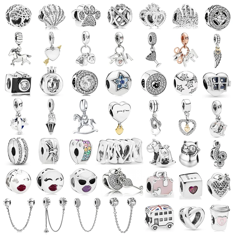 

New Fashion Charm Original Black Umbrella Wine Glass Airplane Pony Beaded Fit Original Pandora Ladies Bracelet Jewelry Gift