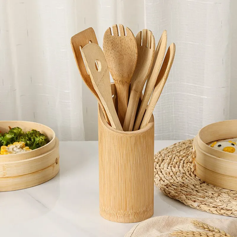 5pcs Set Bamboo Shovel Spoon Kitchen Utensils Kitchen Utensils