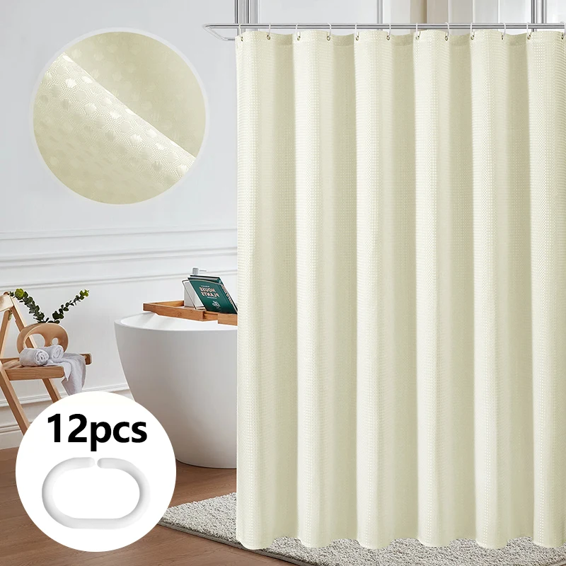 Waterproof Mildew-Proof Shower Curtain Set - Modern Plant Print with 12 Hooks