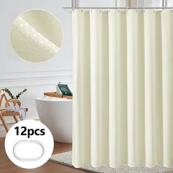 Modern Plant - Printed Waterproof Shower Curtain Set with 12 Hooks - 180x200cm (Beige)