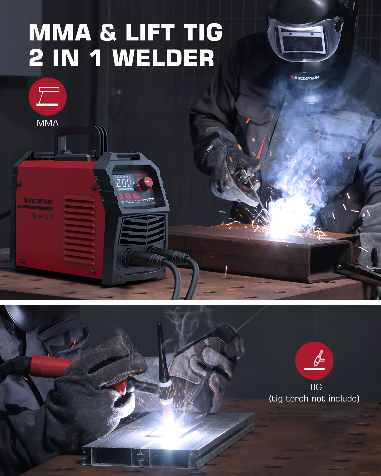 ARCCAPTAIN Portable ARC200 200A MMA Arc Welder Inverter Dual 110V 220V Automatic Industrial-Grade For Household Welding Machine 5